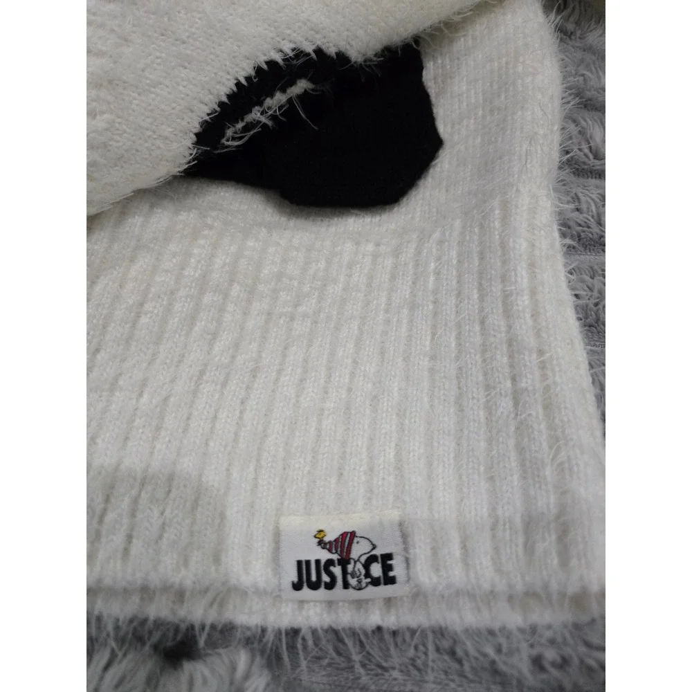 Justice Peanuts Snoopy Fuzzy Eyelash Knit Hooded Sweater Girls Small 7/8 White